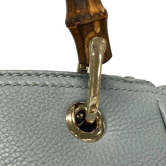 Auth GUCCI Bamboo Shopper 336032 Light Blue Brown Leather Bamboo - Tote Bag - Picture 9 of 16